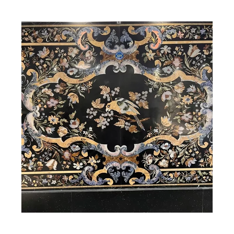 Lajotas de Piso de Luxo em Dolomita com Medalhão em Mármore e Estampa Floral Cortada a Jato d’Água, Duráveis e Modernas para Hotéis, com Incrustação de Design Gráfico