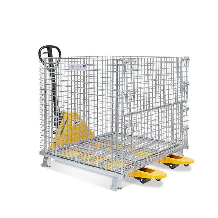 Industrial Cargo & Storage Equipment Stackable Welded Steel Metal Wire Mesh Pallet Cage Containers Wheels for Material Handling