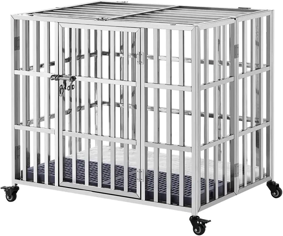Heavy Duty Rolling Stainless Steel Pet Dog Cage With Abs Or Metal Tray