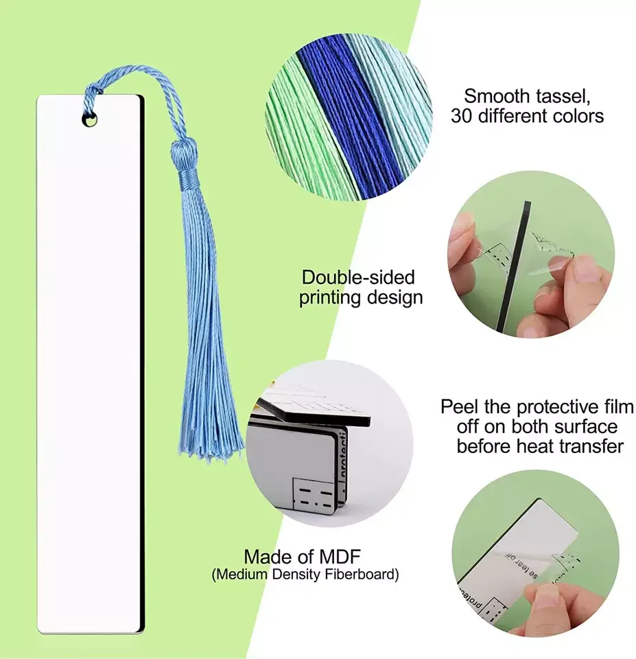 Sublimation Blanks Heat Transfer MDF DIY Bookmark With Tassel