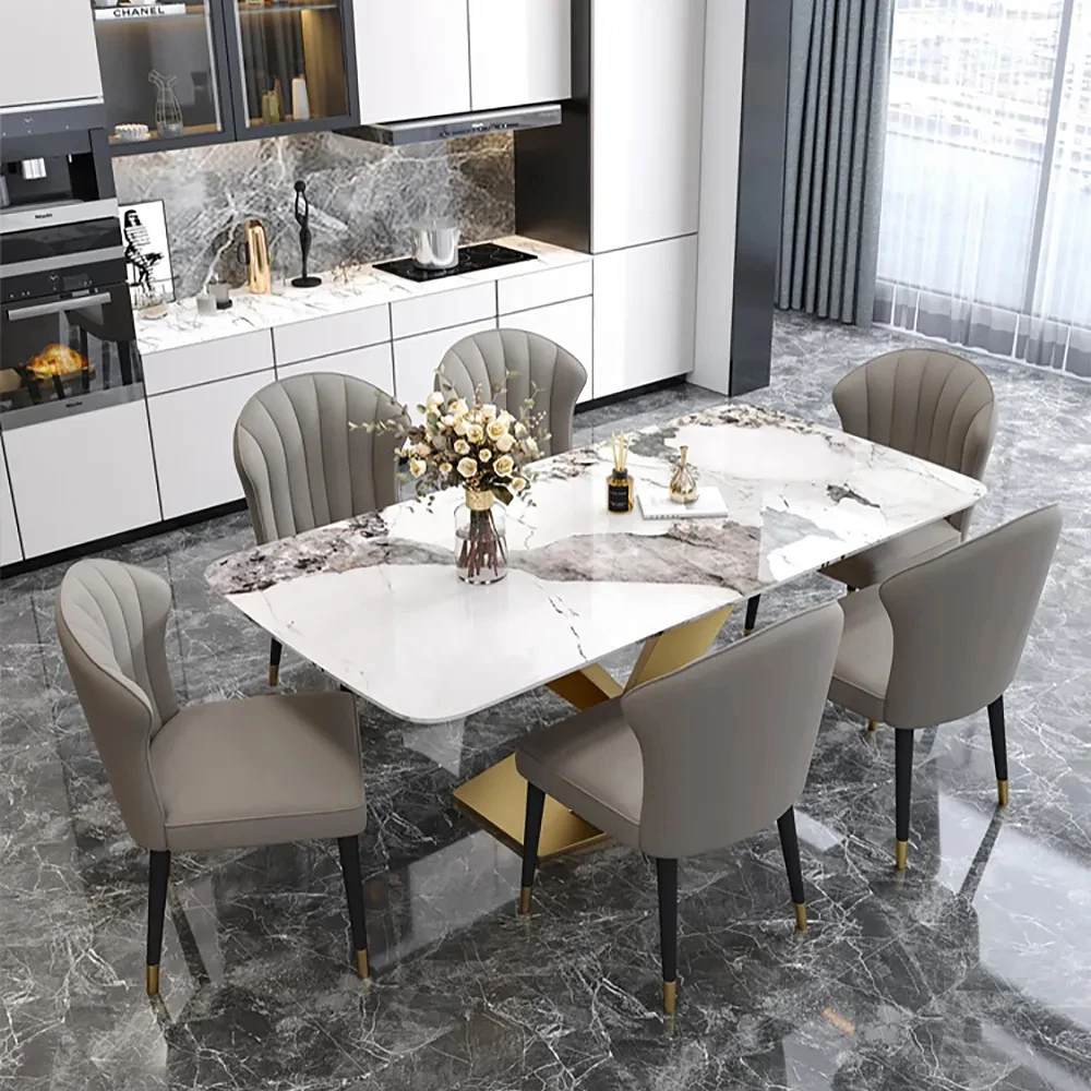 Modern Stone Top Dining Table With X-shaped Solid Gold Carbon Steel ...