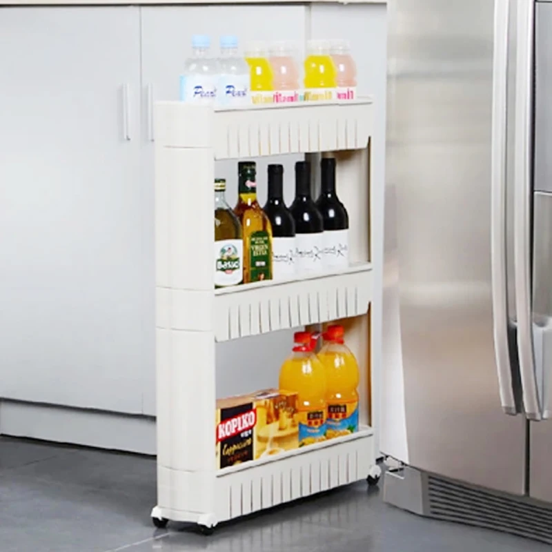 Slide Out Cart 3 Layer Slim Trolly Kitchen Storage Racks Kitchen Rack Plastic Rack with Wheels