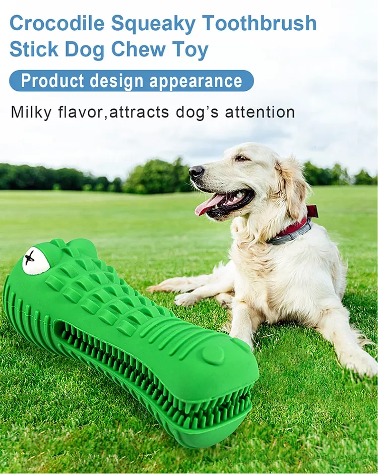 Indestructible Rubber Crocodile Shaped Pet Toy Squeaky Durable Flavored