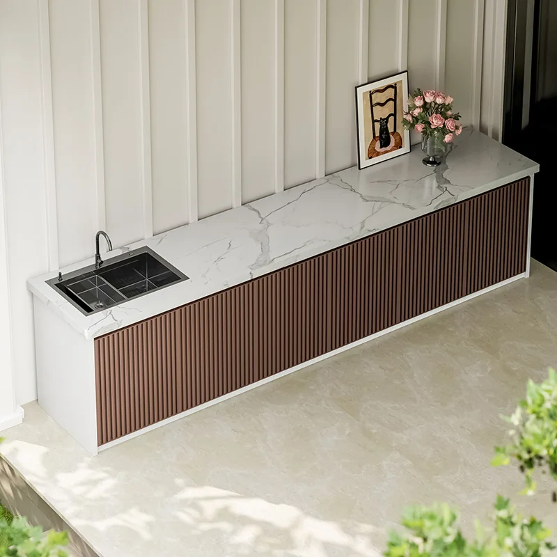 product customized outdoor aluminum alloy rock plate washbasin integrated cabinet courtyard sink operation table storage cabinet-9