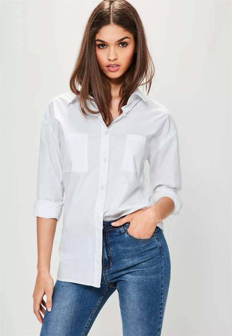 añadir Cuyo Subjetivo Source Blusa blanca de algodón con manga larga para Primavera, Camisa lisa  personalizada para mujer, 2022 on m.alibaba.com