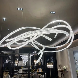 ECOJAS Modern Hotel Lighting Luxury Circle Rings Pendant Light Ceiling Gold LED Crystal Chandelier