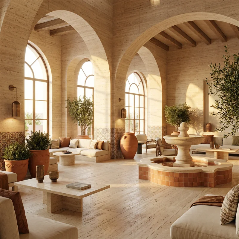 Nature Stone Myra Beige Travertine Modern Villa Indoor Outdoor Honed Polished Surface for Dining Room Travertine Stone Design