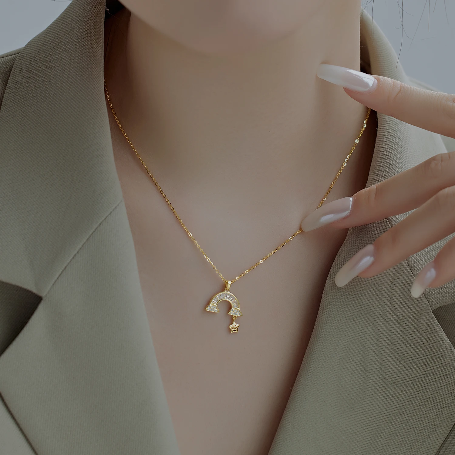 KAKODIY Exquisite star semicircular pendant sterling silver necklace women's jewelry custom engraving 18K gold plated necklace detail 1