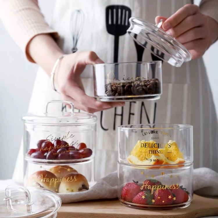 3 Tier Stackable Clear Glass Cookie Jar Borosilicate Glass Stack Jars
