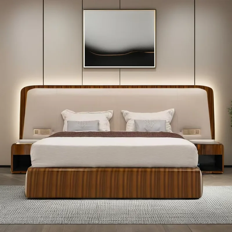 Modern Stylish Wide-Screen Solid Wood Bed Soft Functional Design for Bedroom Comfort supplier