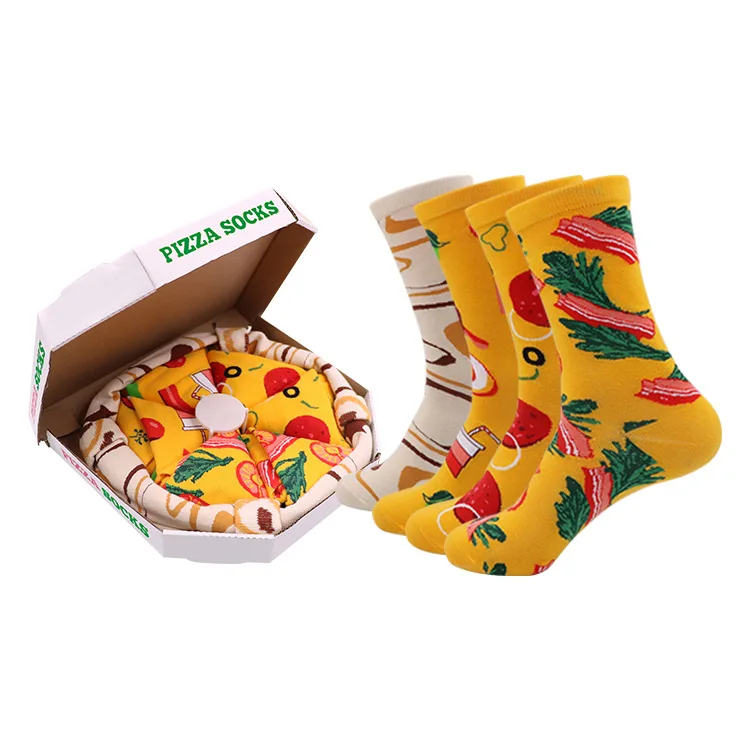 Hot sale custom design socks amazon funny novelty pizza socks in a box for men and women