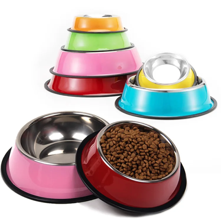Pet bowl non-slip stainless steel for feeding and drinking