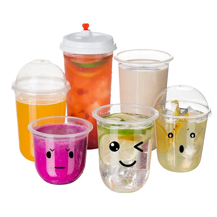 Custom 12oz 16oz 24oz U Shape PET Plastic Cups with Lids Food Grade Disposable for Tea Juice Food Beverages