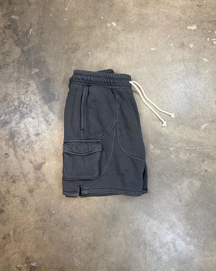 Wholesale Custom Jogger Sweat Short Drawstring Multi Pocket Black Nylon Cotton Cargo Shorts for Men gallery 3