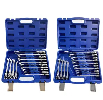 High carbon steel 14 pieces ratchet wrench fixed head opening dual-use wrench auto repair tools set