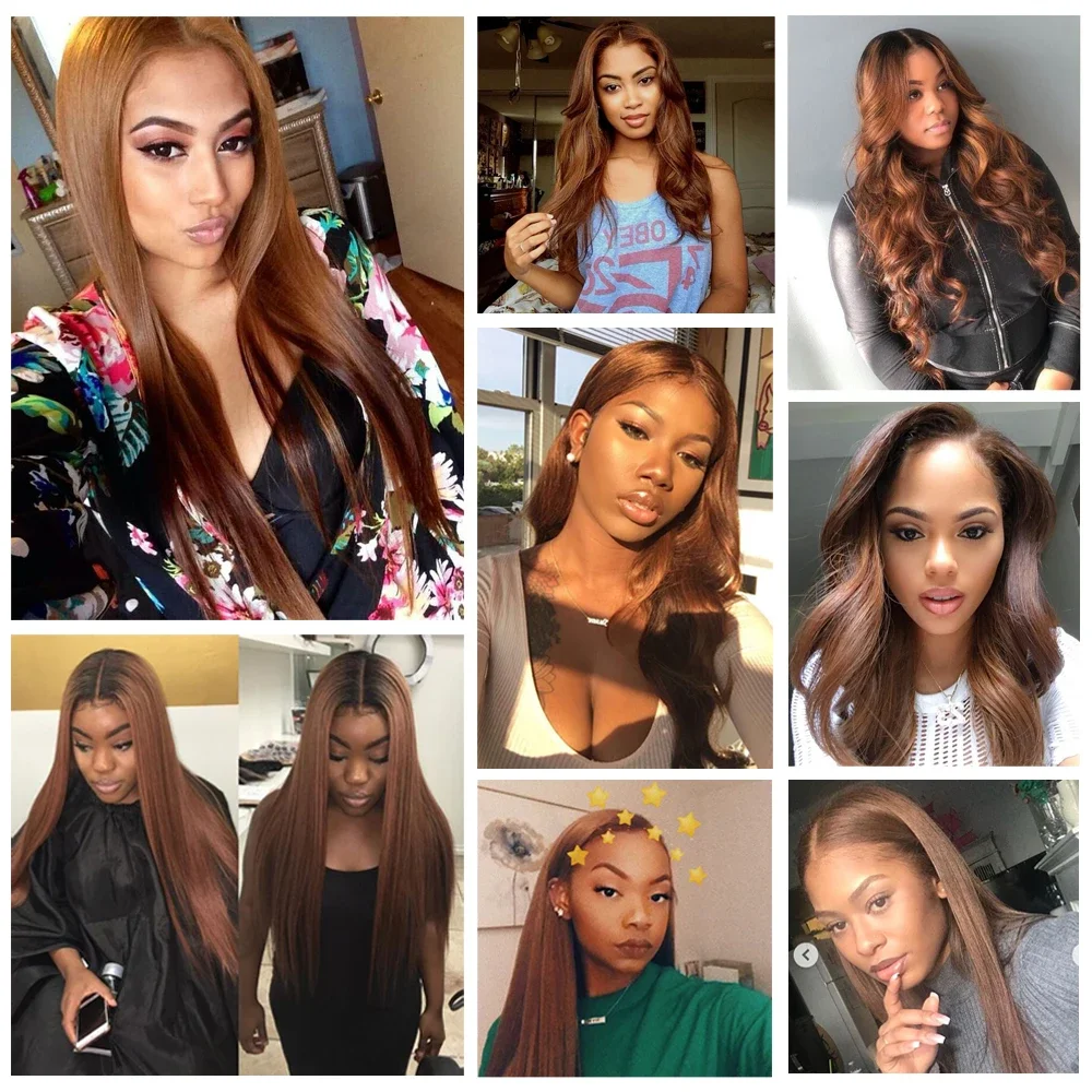 Dark Brown Peruvian Straight Human Hair Weave 3 Bundles with 4x4 Closure and Light Brown Hair Bundles with Closure_voghion.com