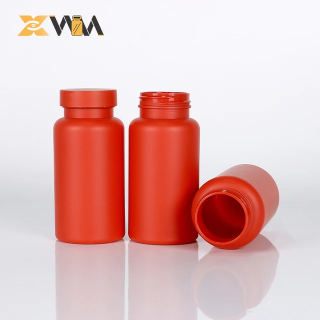 150ml plastic PET RED pill bottle soft touch film process food grade super food supplement vitamin bottle custom cap