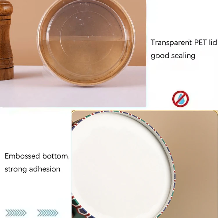 Hot Selling High Quality Food Grade White Kraft Paper Salad Bowl with Lid 500ml 750ml 1000ml 1100ml 1500ml for Food Takeaway