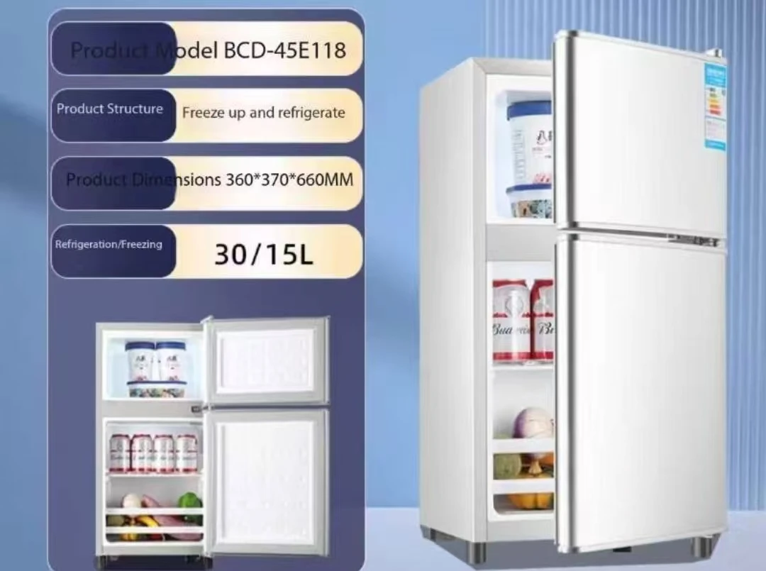 Large-Capacity Double-Door Room Refrigerators   45L for Rental Houses Mini-Refrigerators and Freezers