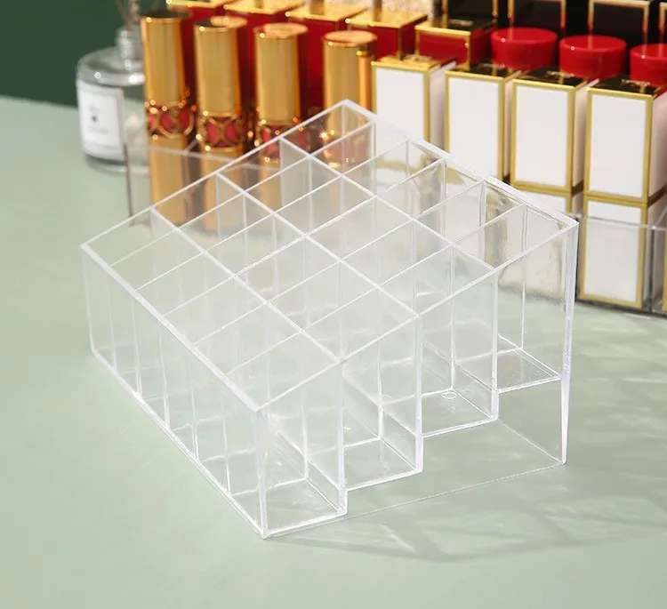 Organisateur de rouge à lèvres transparent à 9/24/36/40 grilles, boîte de rangement en plastique pour rouge à lèvres de bureau, boîte de rangement pour cosmétiques