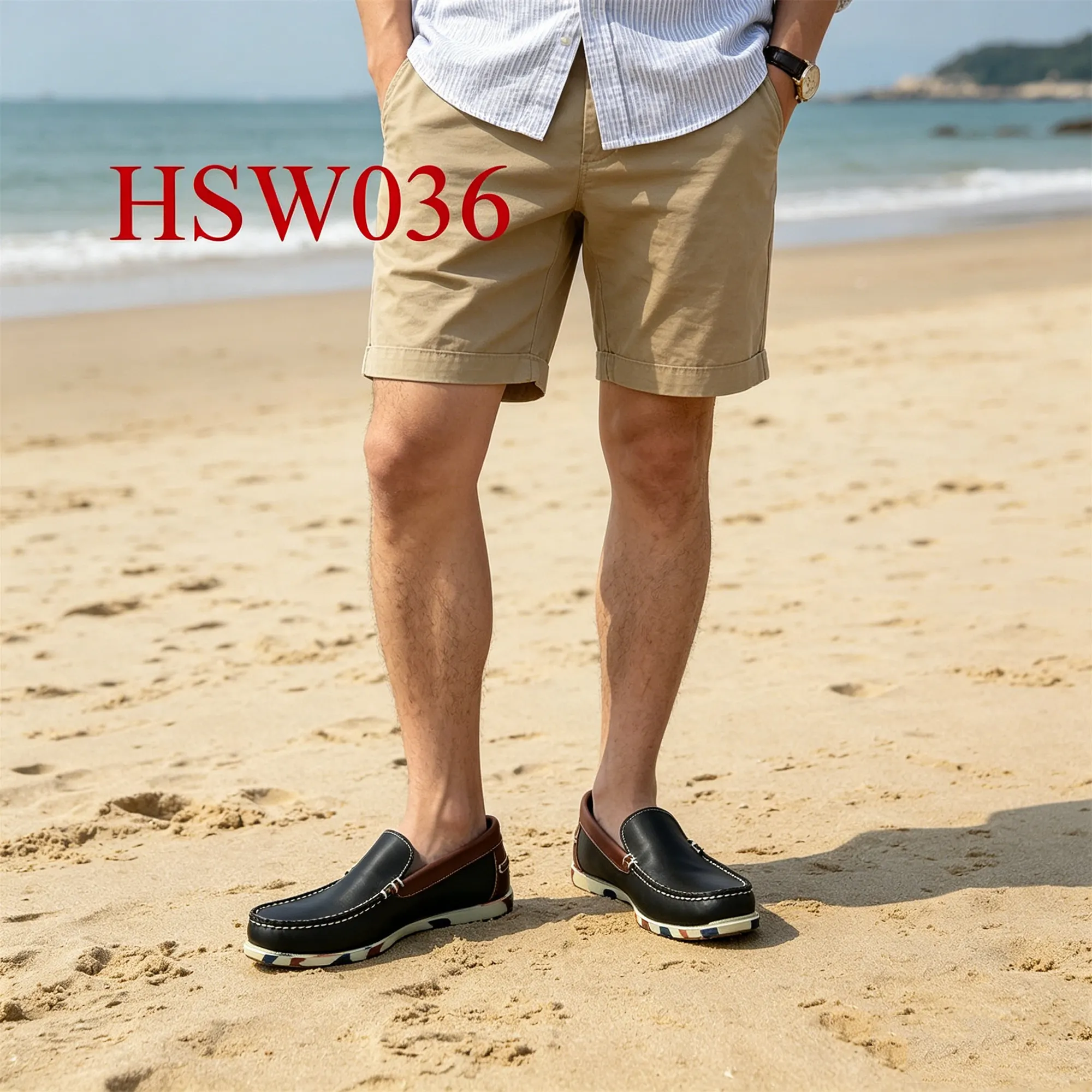 CXT,Slip-on Style Striped Color Rubber Outsole Classic Boat Shoes Wide Toe Plus Size Walking Shoes for Daily Commoter HSW036