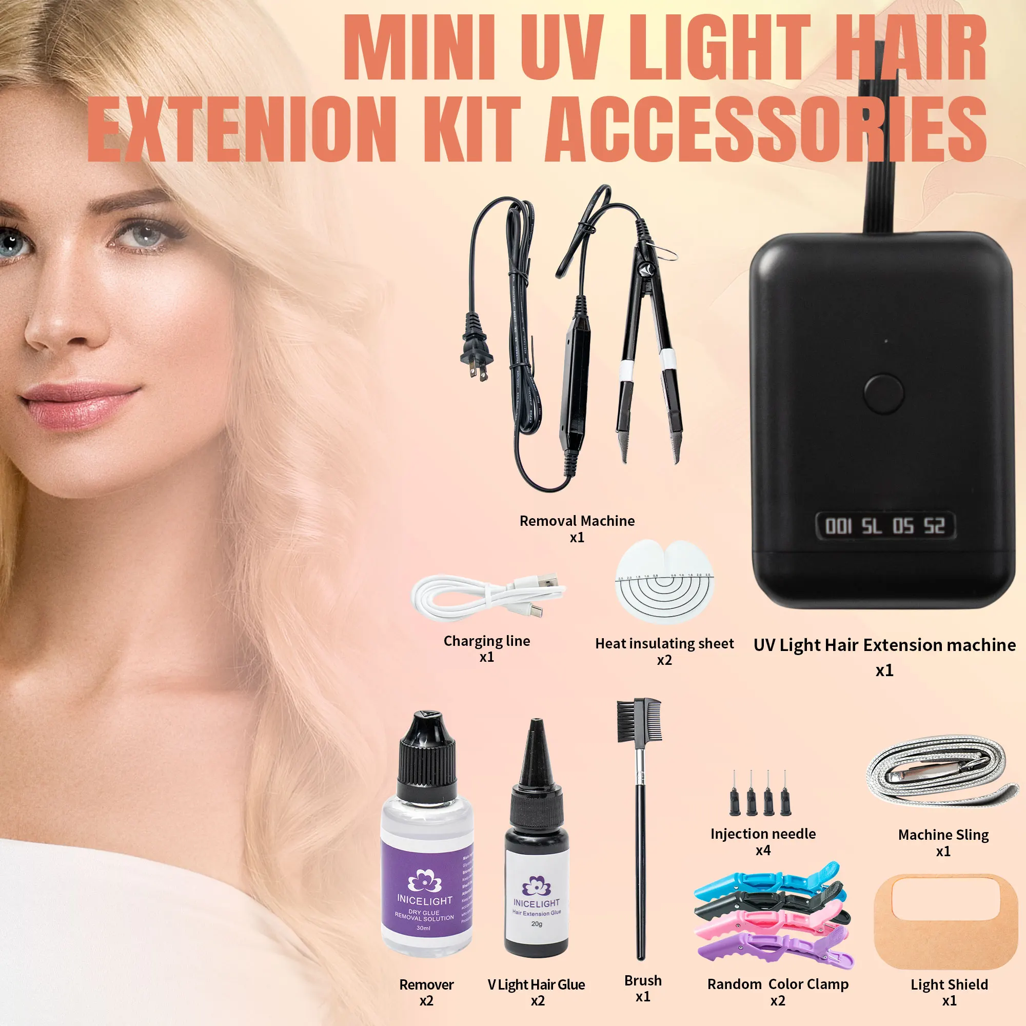 Professional UV Hair Extension Machine Kit with Glue and Shields Amazon.com : V Light Hair Extension Kit Pro with UV Lamp  main image 3