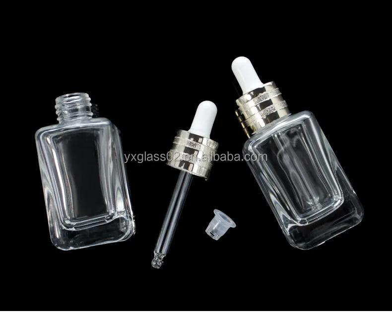 Essential oil glass bottle Same style EsteL Square Serum glass bottle Luxury Square cosmetic packaging Dropper Bottle details