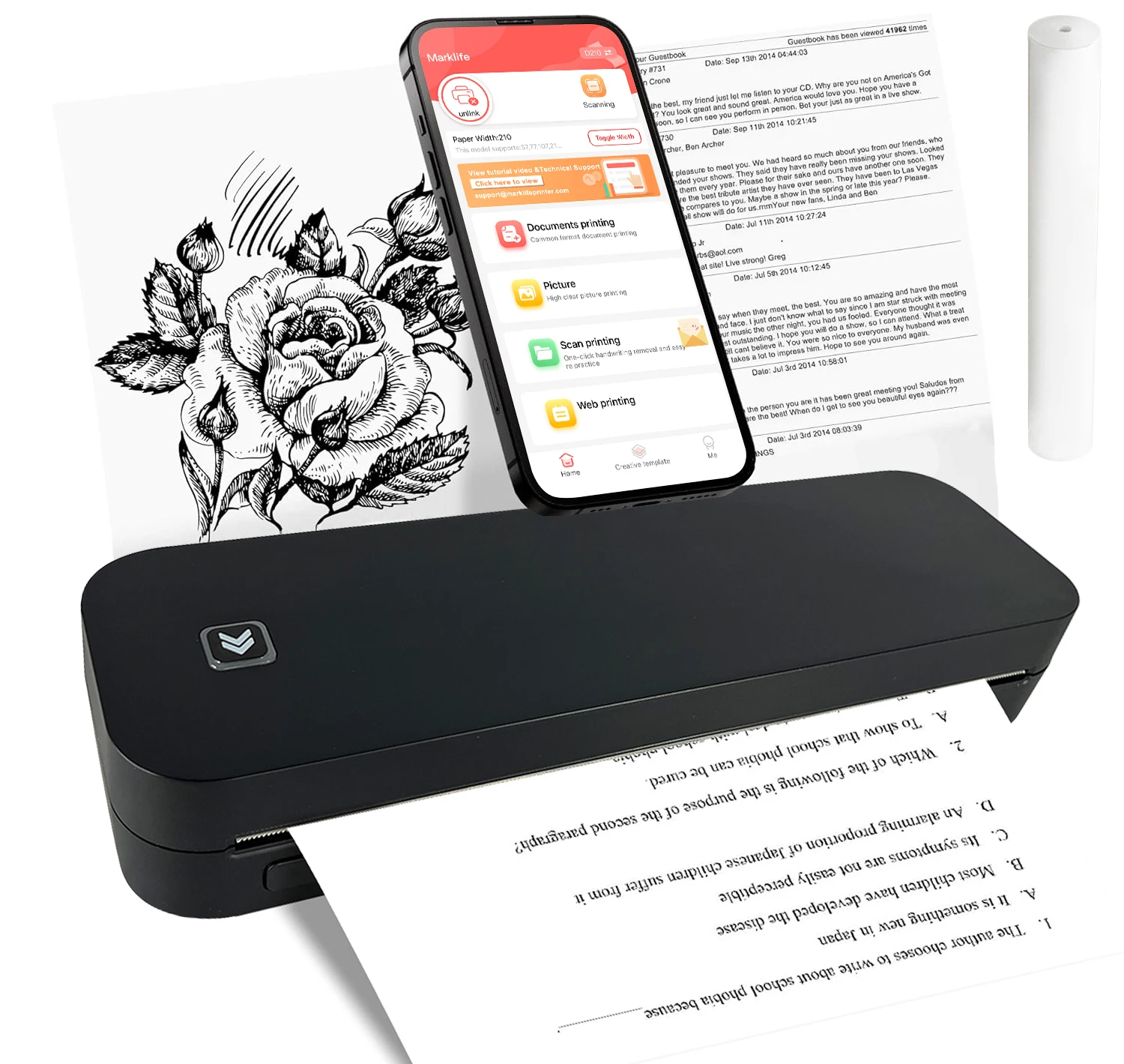 Marklife D210 A4 Thermal Portable Digital Instant Printer Supports US  Letter Wireless Inkless Mobile Travel Printer