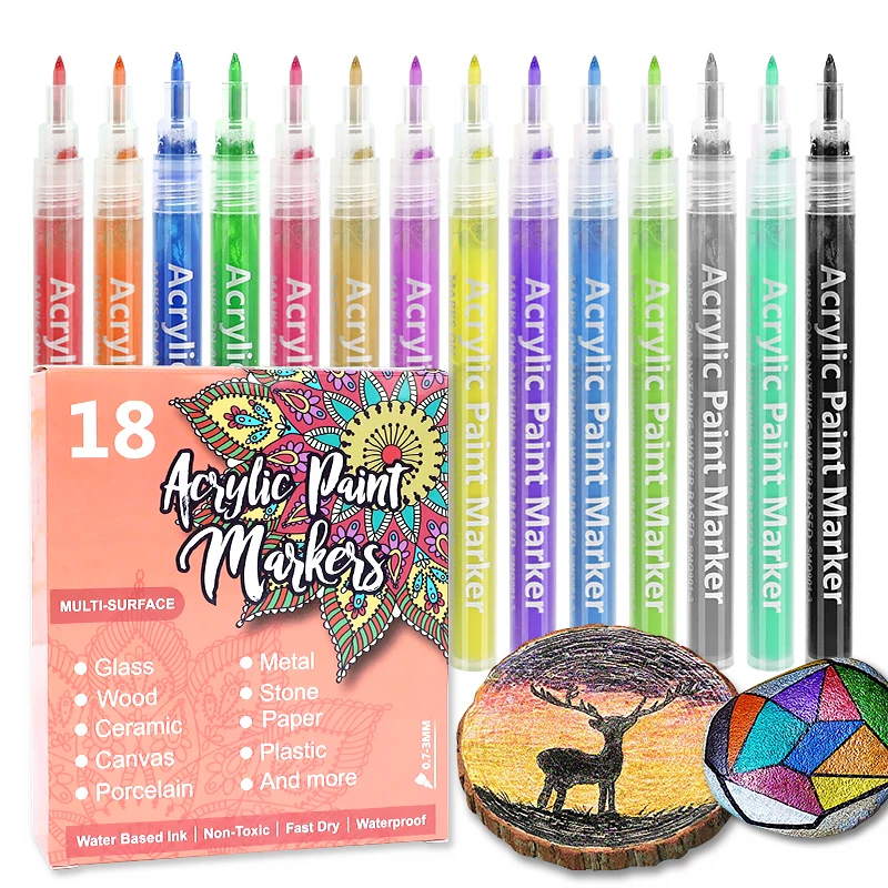 Acrylic Paint Markers 18 Colors, Permanent Waterproof