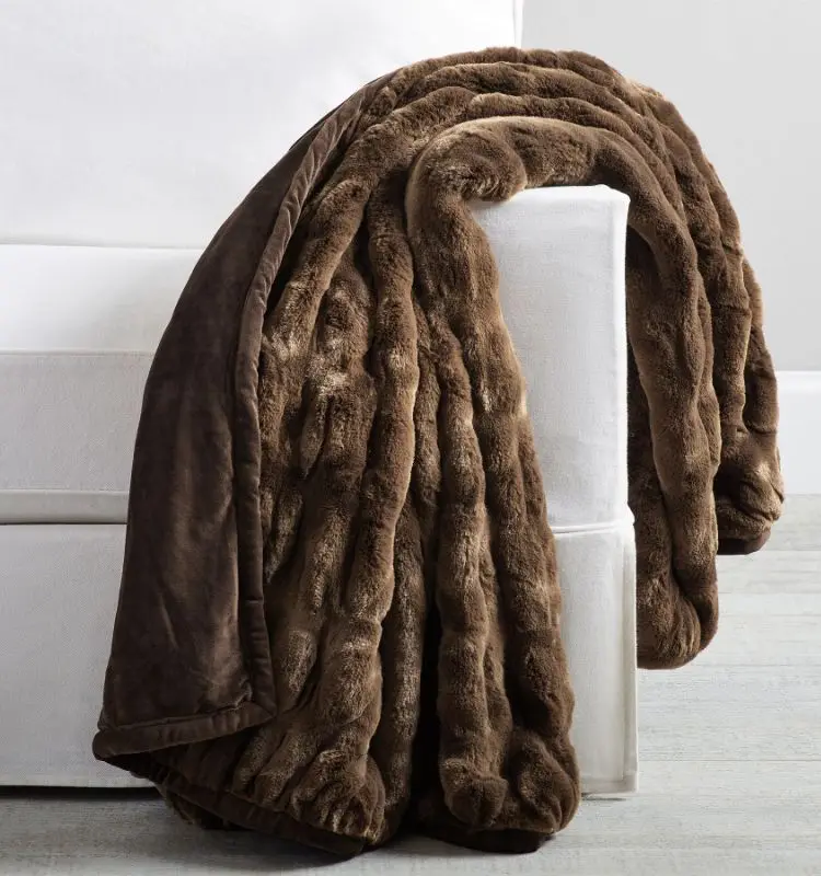 Luxury Faux Fur Blanket Rabbit Ruched Throw Blanket Super Soft Cozy For ...