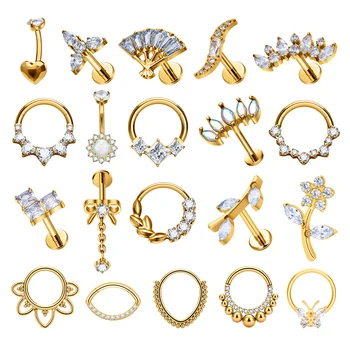 Fashion ASTM F136 Titanium Earrings Flower Bowknot Moon Shape Nose Stud Earlobe Tragus Helix Cartilage Women Piercing Jewelry