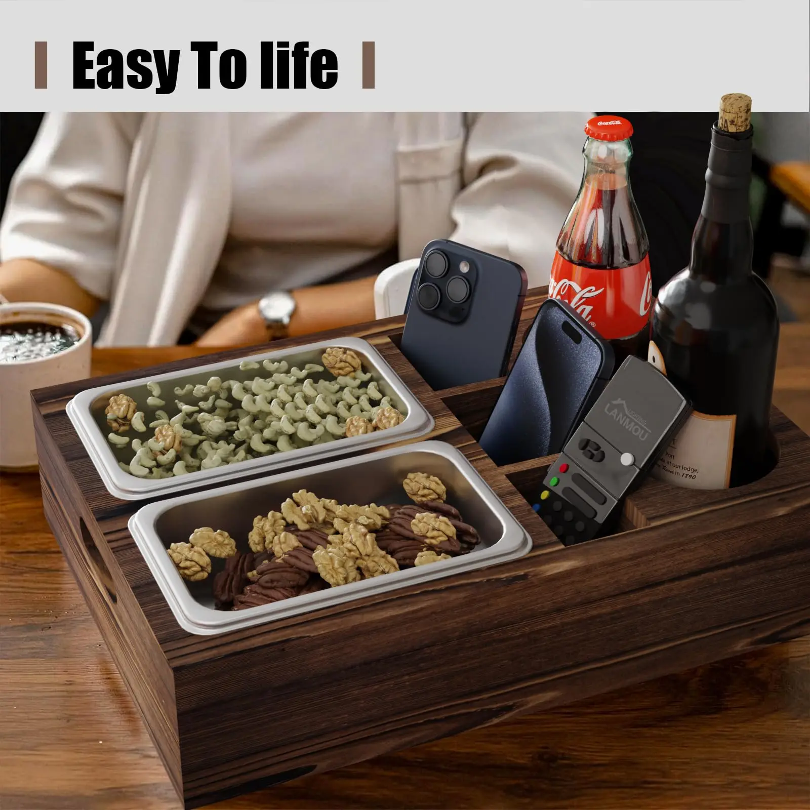 Wooden Couch Bar Snack Box With Two Snack Bowls,Couch Bar With ...