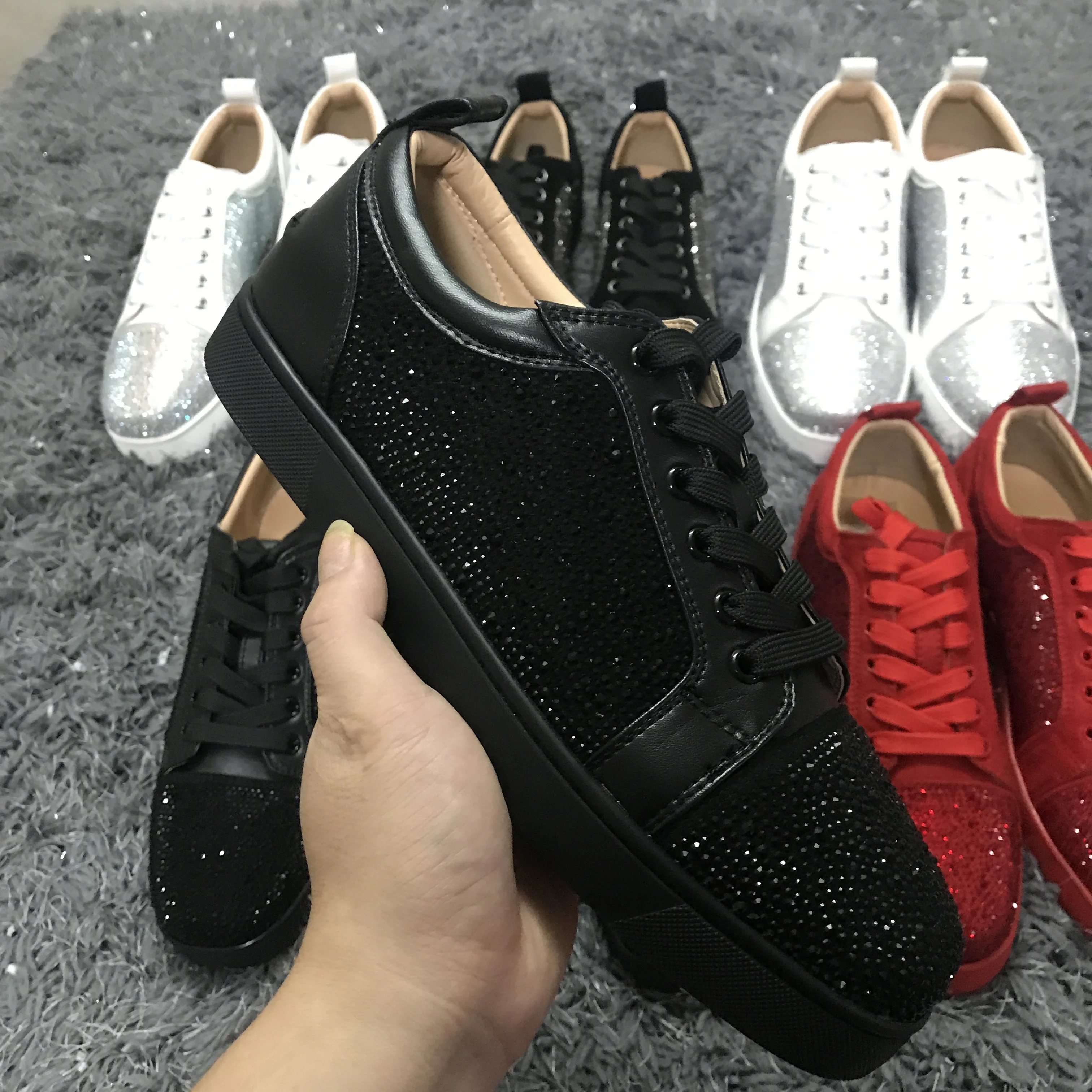 All black red bottom sneakers online