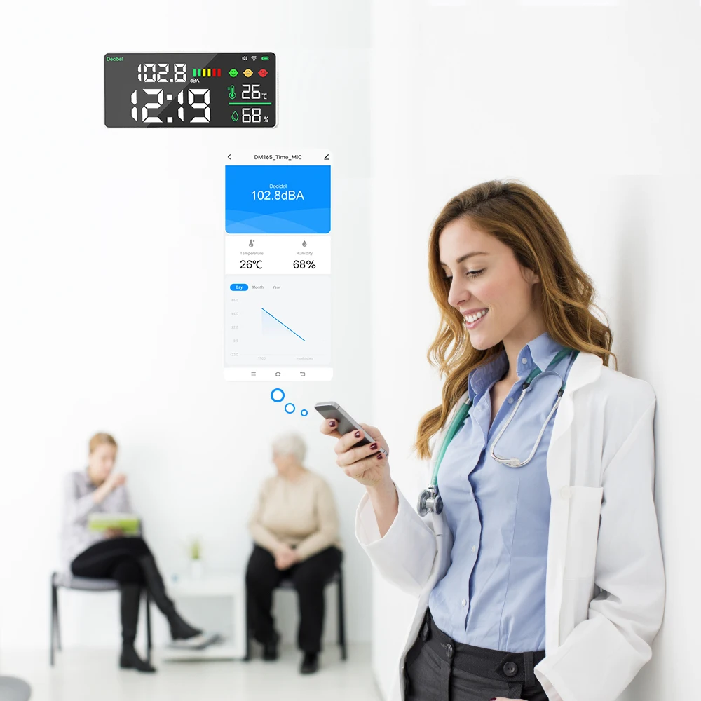 Oumefar Decibel Meter 30dB-130dB, 11in Large Screen Wall Mounted Decibel Meter WIFI LED Display Temperature Humidity Noise Level Detector Monitor Oumefar Decibel Meter 30dB-130dB, 11in Large Screen Wall Mounted Decibel Meter WIFI LED Display Temperature Humidity Noise Level Detector Monitor