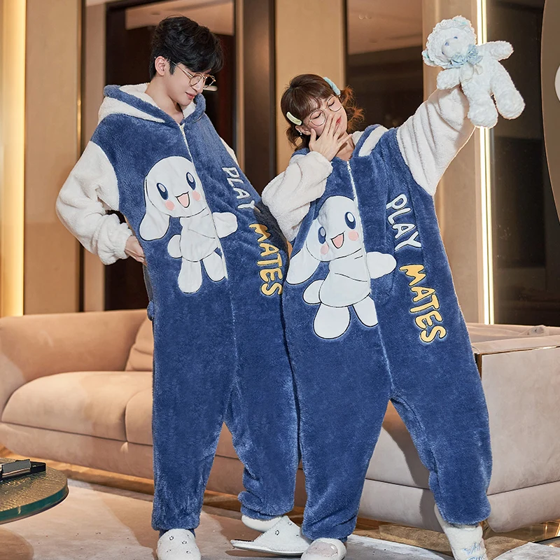 Couple One-Piece Pajamas Girls' Cartoon Extra Thick Plush Warm