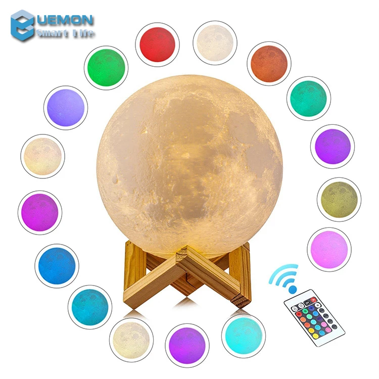 UEMON Modern 3D Moon Model Wifi Smart LED Table Lamp Custom Bedside Desk Lamp Tuya for European Style Room Lighting PC Body AC