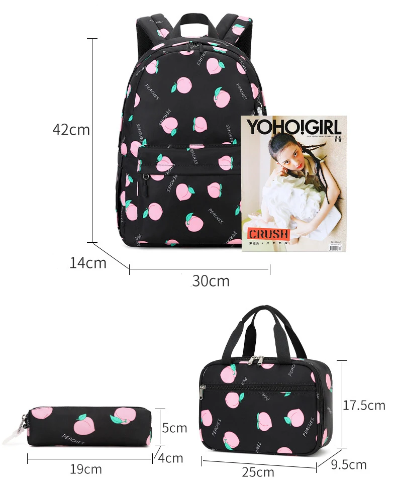 Wholesale Newest 3in1 Fruit print Peach patterned trendy Backpack for teen  girls Laptop school bag with lunch bag for college student From m.alibaba .com