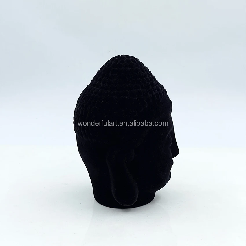Religious Home Ornament Ceramic Purple Black Buddhism Buddha Head Statue Tabletop Figurine with Flocking Home Outdoor Decoration