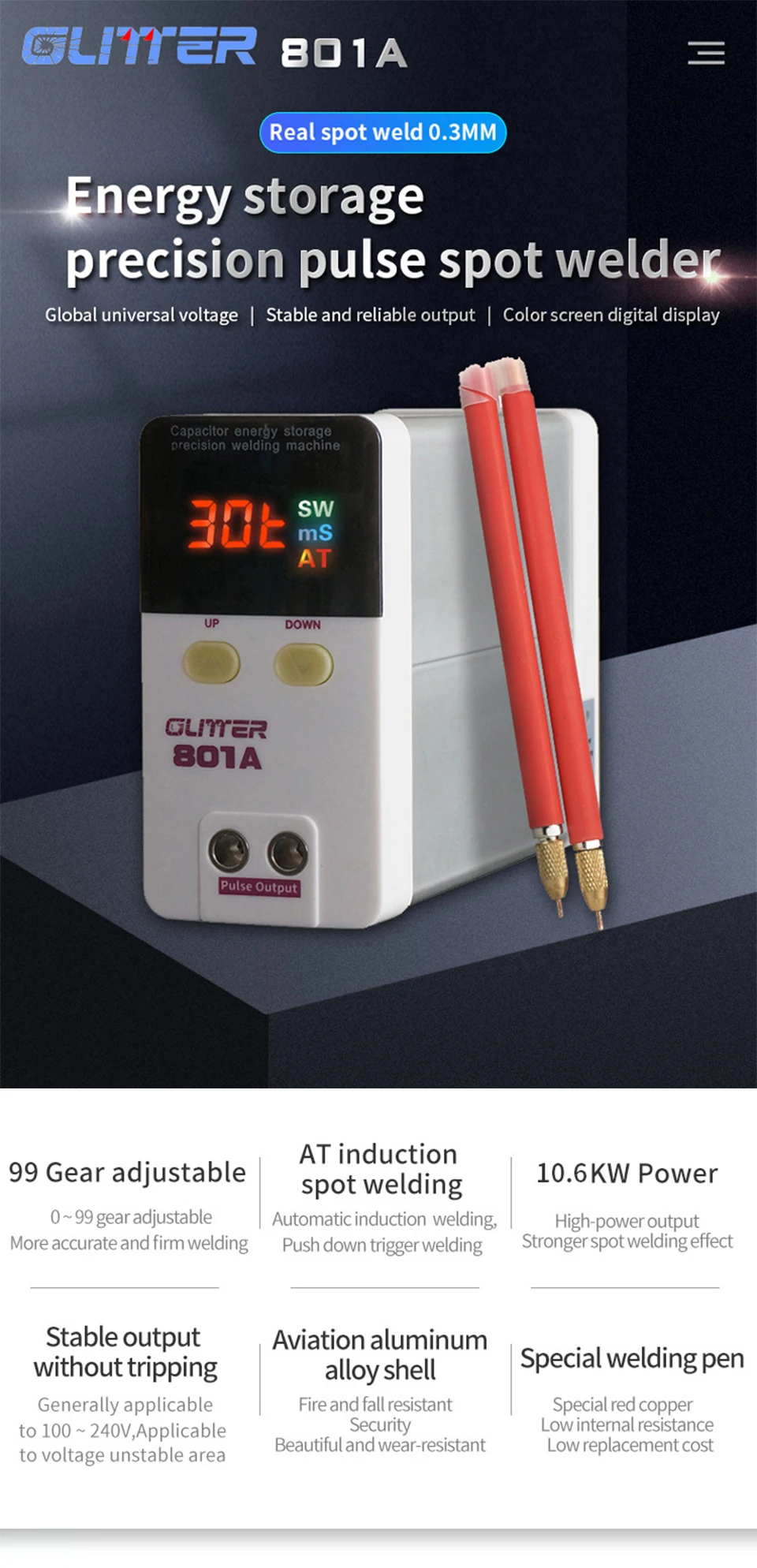 Glitter 801a Portable Small Handheld Cell Phone Battery Welding Machine