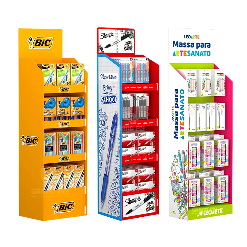 Custom Stationery Cardboard Display Stand Countertop PDQ Display Box Retail Book Pencil Marker Corrugated Paper Display Racks