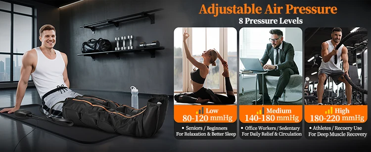 Presoterapie de recuperare sportivă, ghete de masaj pentru picioare reîncărcabile wireless, 5 camere, presiune 60-220 mmHg, circulație sanguină, mușchi