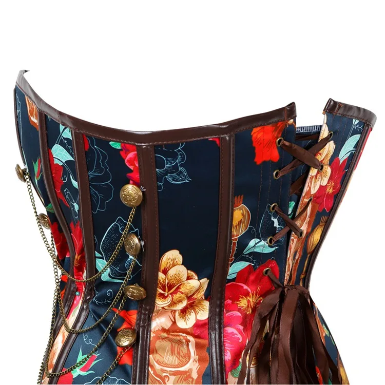 Colorful Corset Style Bodysuit Fashionable Printing Gathering Bustier Corset Classic Steampunk Gothic Brown Leather Corset