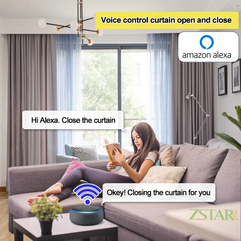 ZSTARR Alexa Smart Metal Motorized Curtain Track Set Electric Curtain Poles for Home Office Modern Design for Hotels