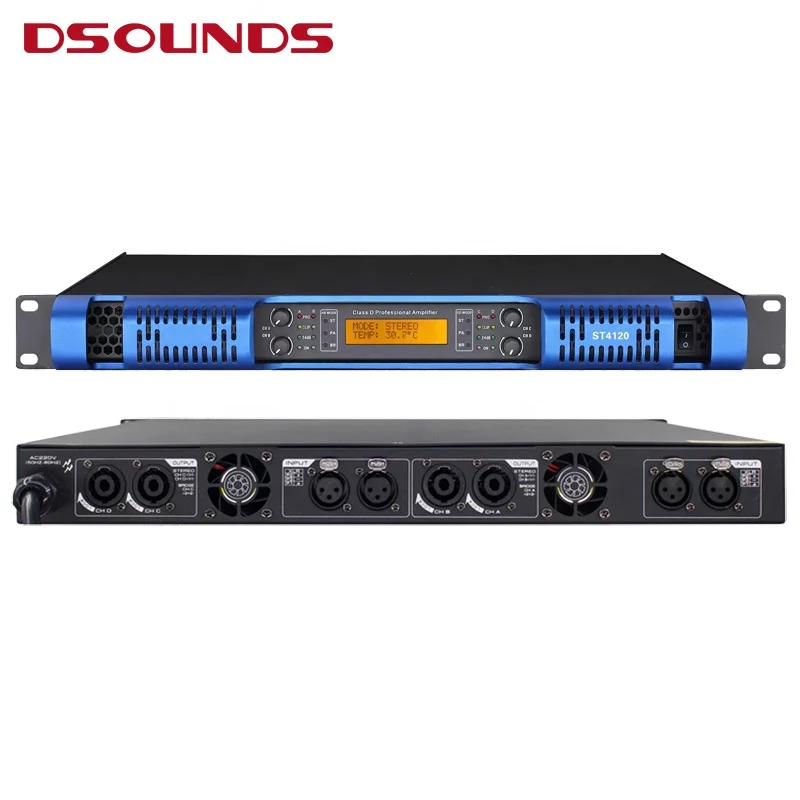 Class D Professional Amplifier Audio Amplifier 4-channel Stereo Power Amplifier 1U Size 1200Wx4 for DJ Sound Set