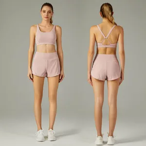 Hot Selling Sleeveless Yoga Wear Set Sports Bra Athletic Shorts Custom Logo