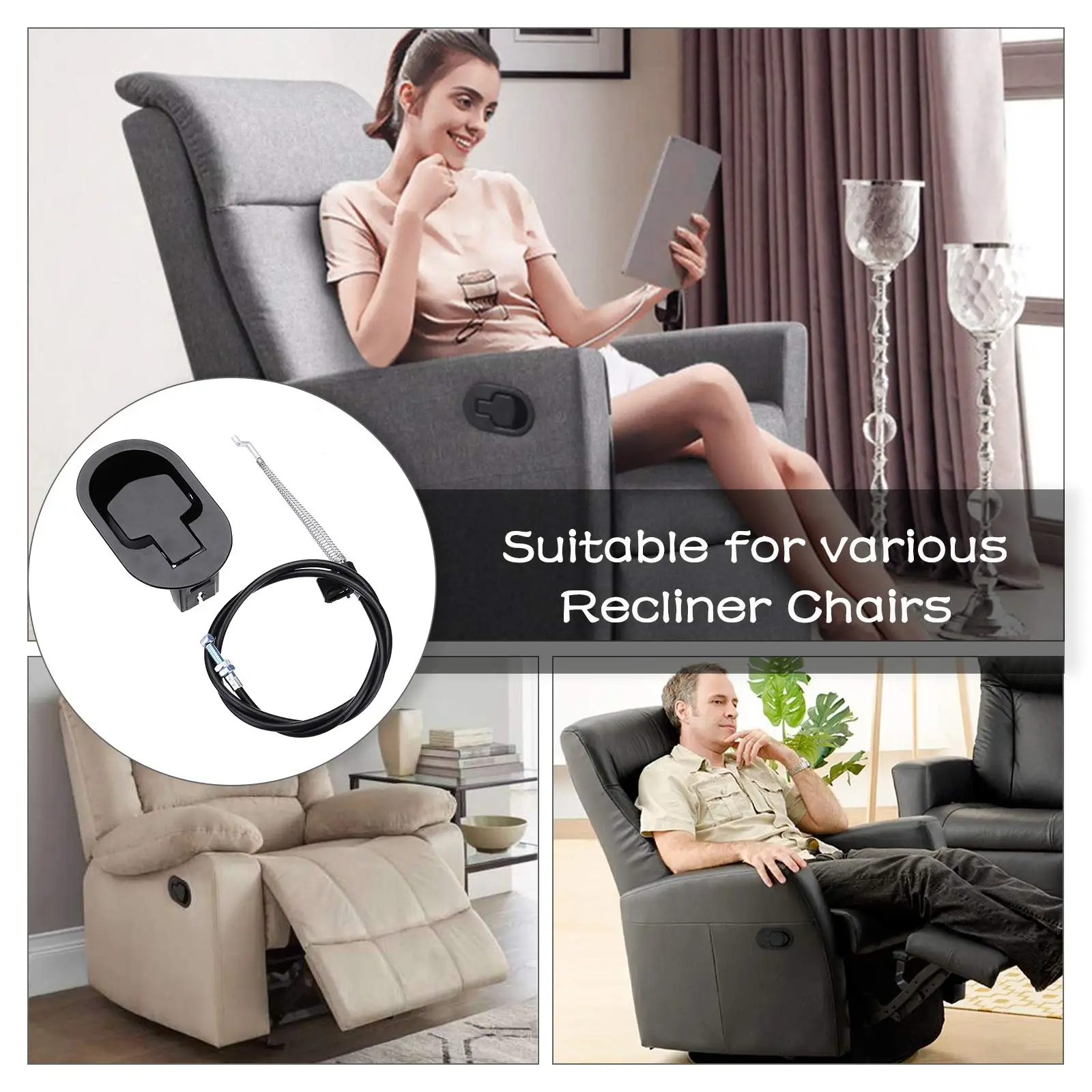 REGAL Recliner Handle Replacement with Metal Cable Recliner Release with Pull Hardware Furniture Parts Smart Sofa Accessories