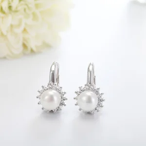 POLIVA Freshwater Pearl Jewelry Zircon Earring 925 Sterling Silver Earrings Women's BOHEMIA Clip-on Earrings Rhodium Plated 4.6g