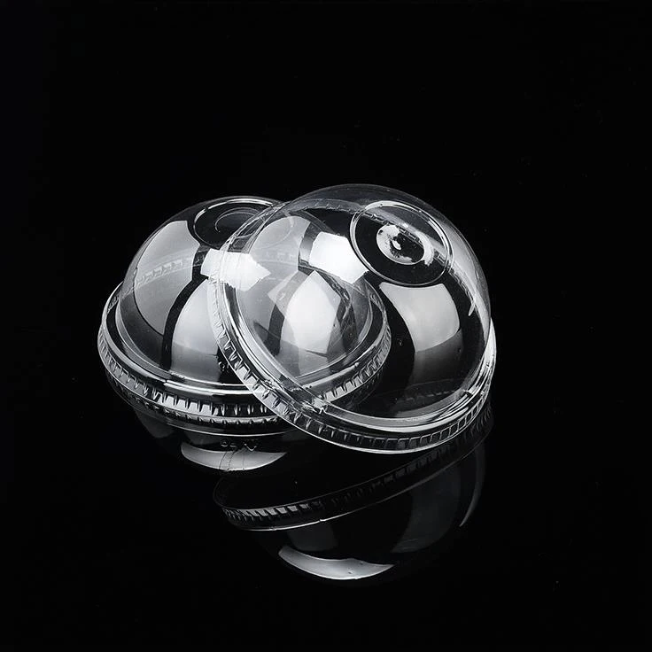 Оптовая продажа, одноразовая Дешевая Пластиковая купольная крышка для сока, молока, чая, ПЭТ, прозрачная крышка с отверстием