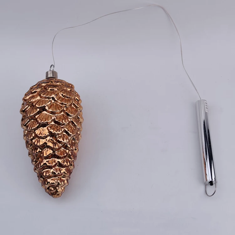 Antique copper brass bronze coloured artificial glass hanging pine cone christmas decorations ornaments for sale manufacture