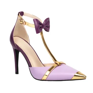 2026 Luxury Women's Summer Pumps Elegant Pointy Sex Butterfly High Heels 9.5cm Stiletto Sandals Purple PU Insole Custom Logo